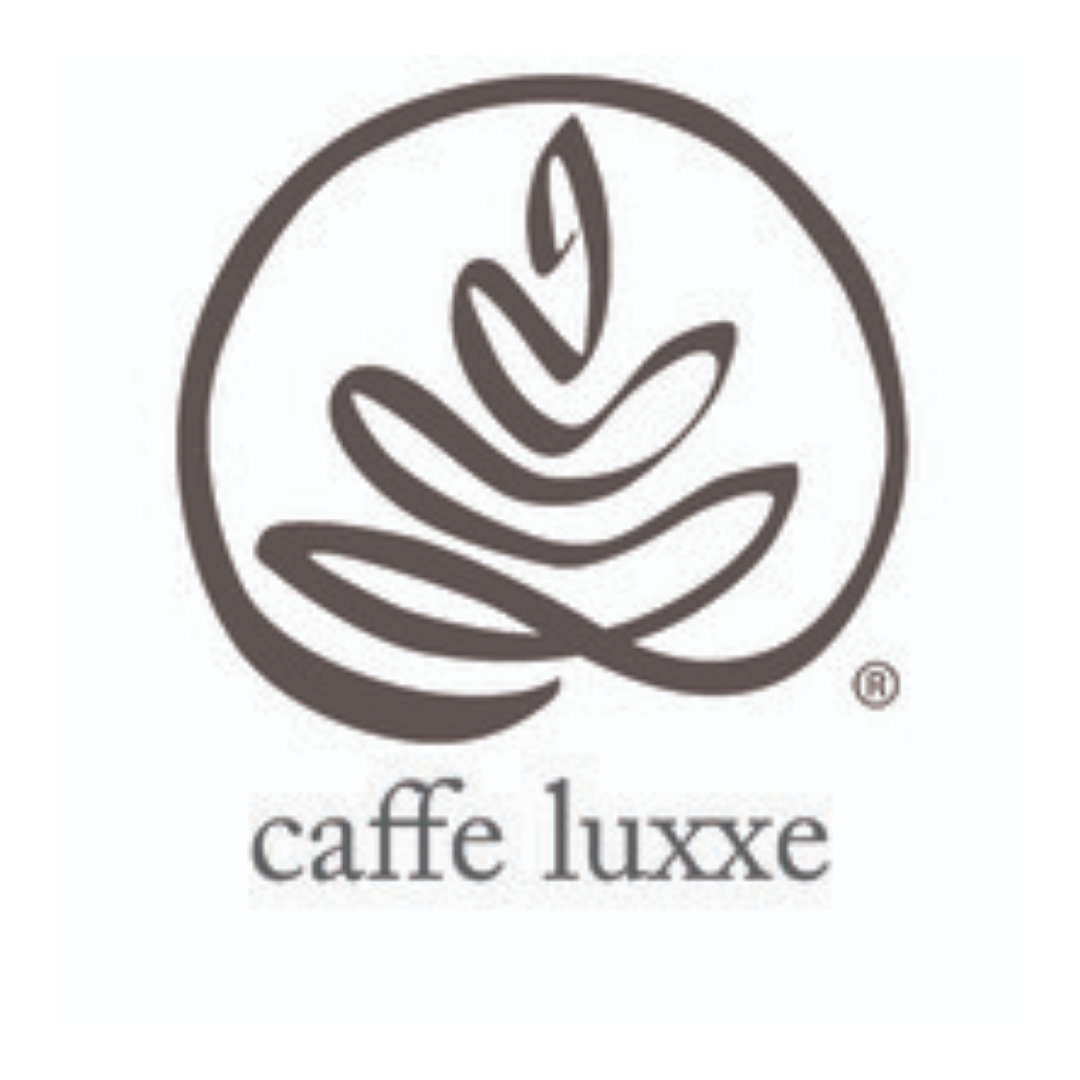 Caffe Luxxe logo with a stylized coffee bean/flame icon above the brand name