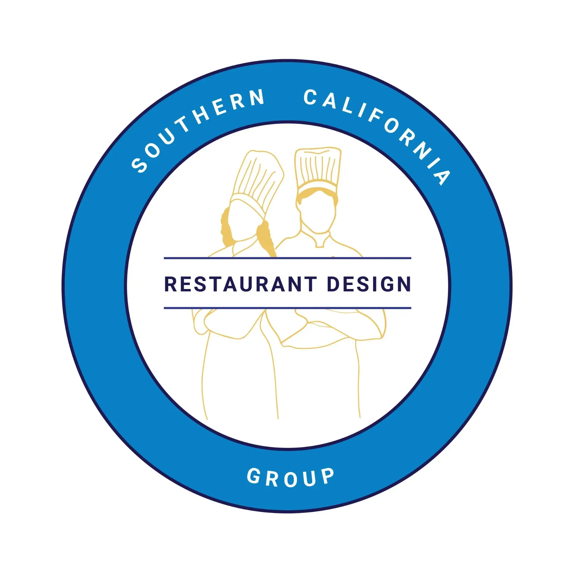 Southern California Restaurant Design Group logo with blue ring and stylized restaurant illustration