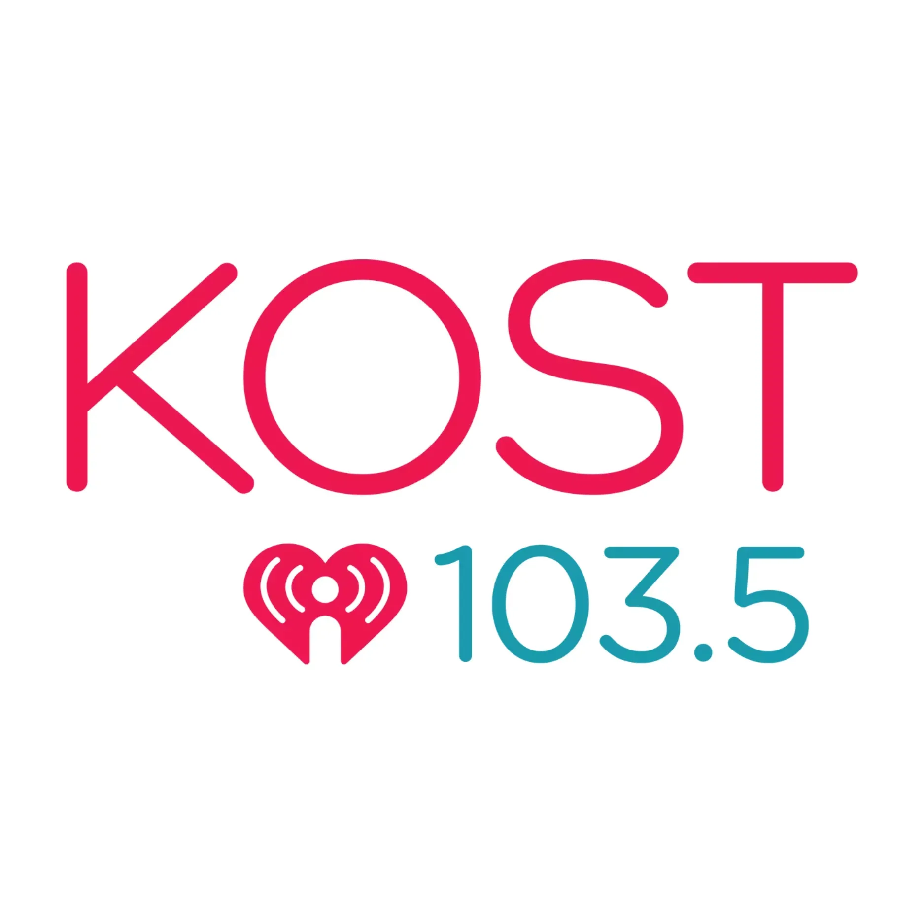KOST 103.5 logo in pink and teal with iHeartRadio heart icon