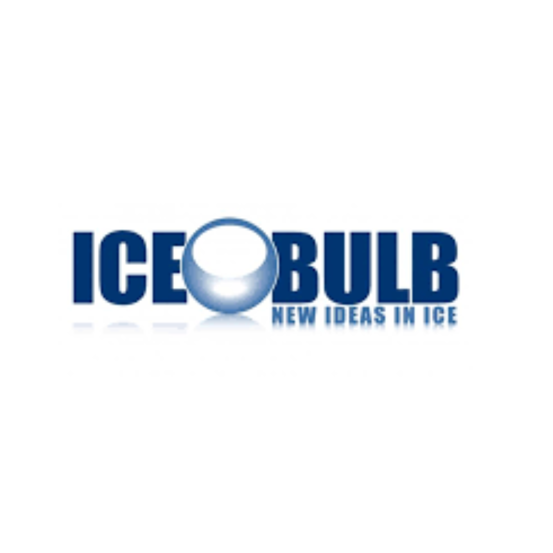 Blue ICEBULB logo with a glowing bulb replacing the “O” and the tagline “NEW IDEAS IN ICE.”