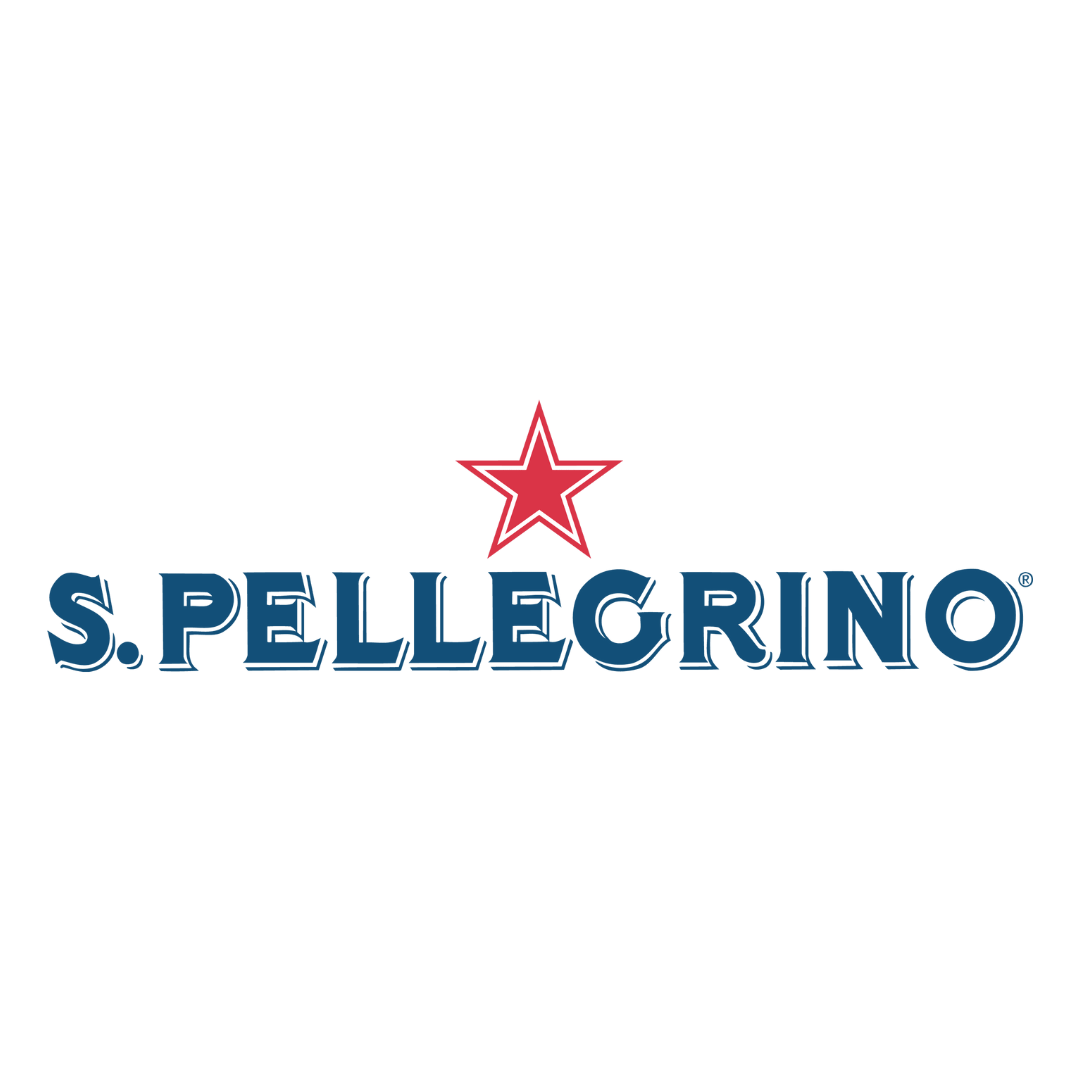 S.PELLEGRINO logo with a red star above blue lettering on a white background