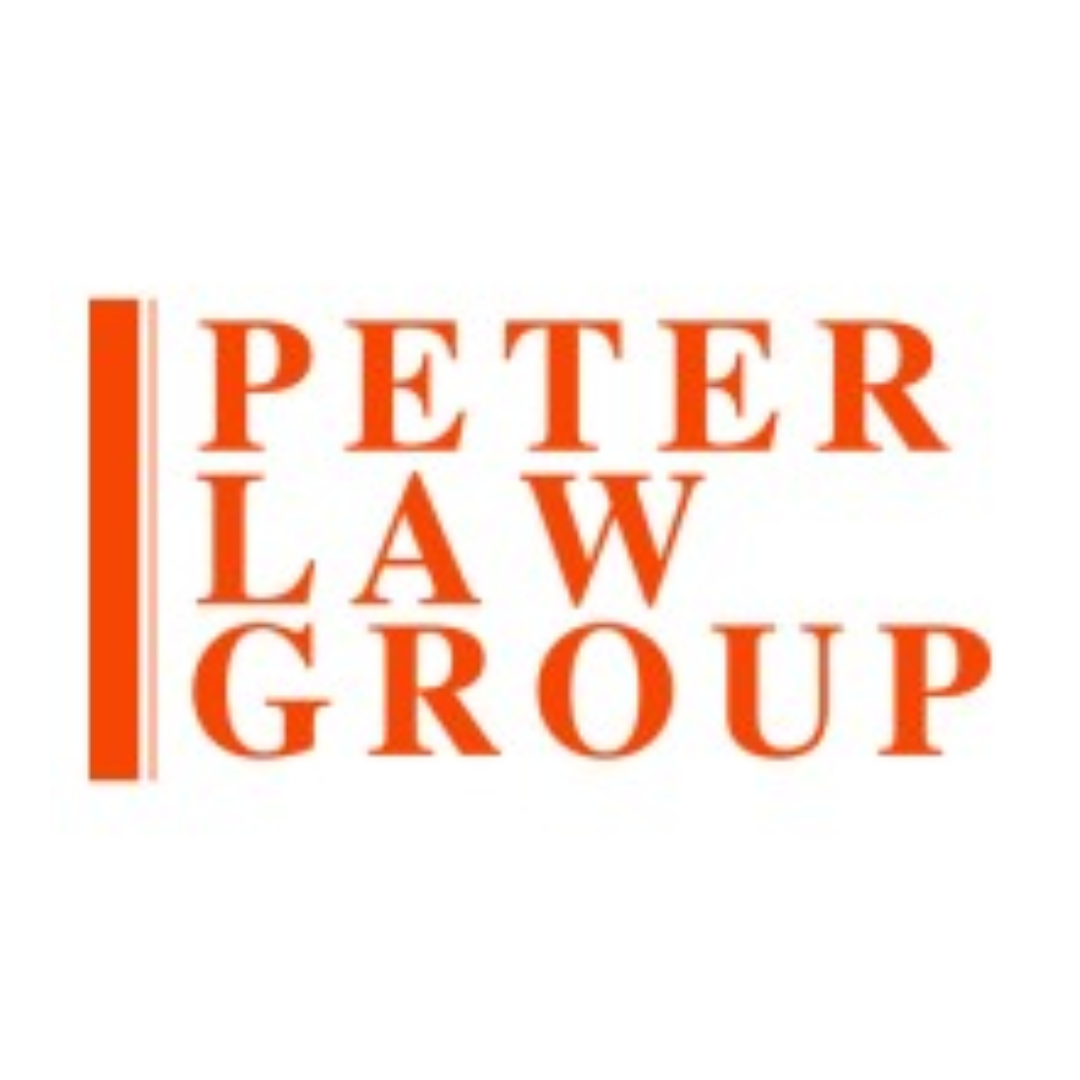Orange Peter Law Group logo with a vertical bar and stacked text on white background