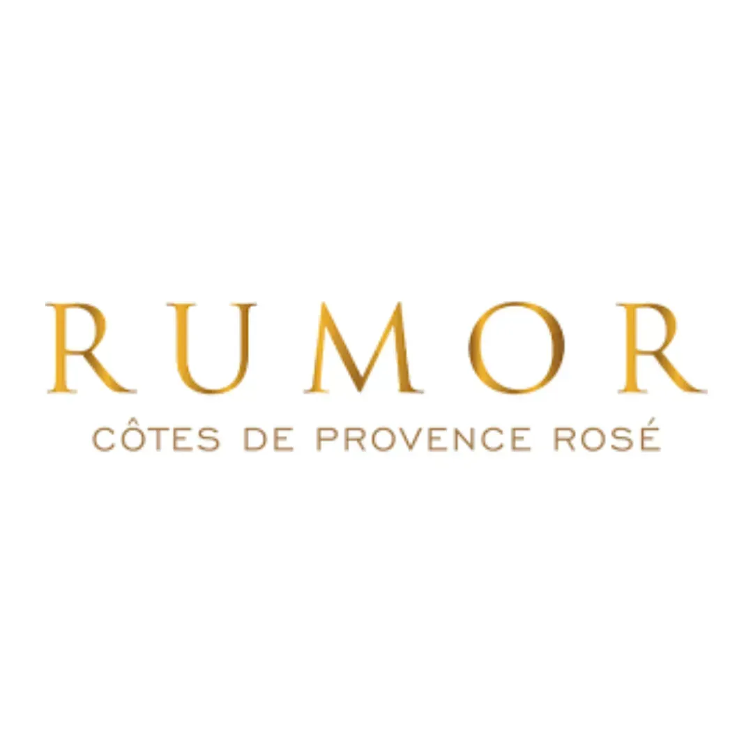 RUMOR Côtes de Provence Rosé logo in gold text on a white background