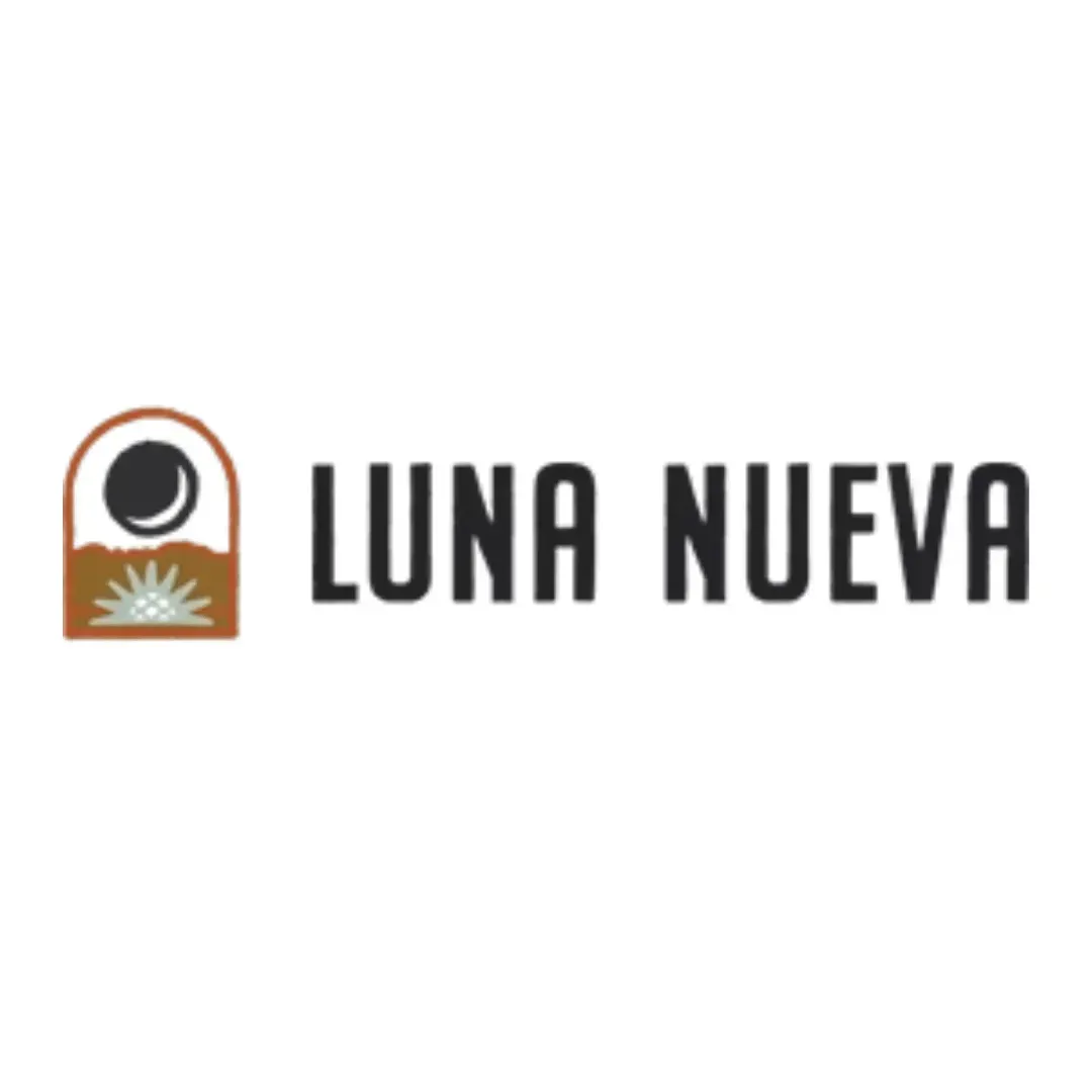 Luna Nueva logo with black text and a small arch icon in brown, green, and black