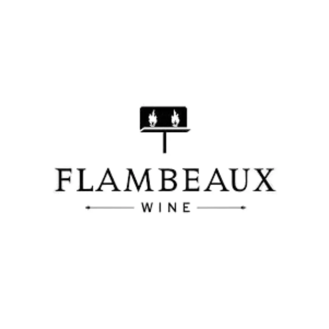 Flambeaux Wine logo with a black wine glass icon and serif text on a white background