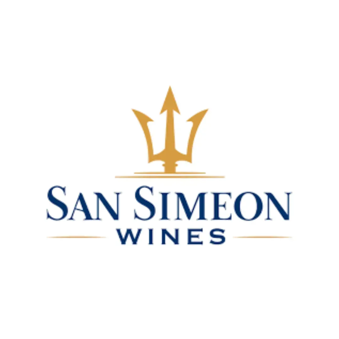 San Simeon Wines logo with gold trident icon and blue text on white background