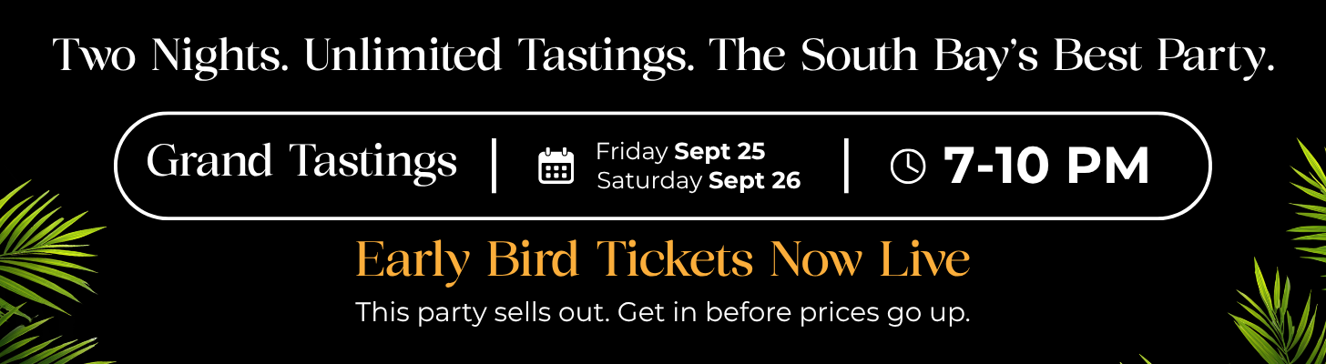 Event flyer for “Two Nights, Unlimited Tastings” with Grand Tasting and early bird tickets, Sep 8 and 9, 7–10 PM.