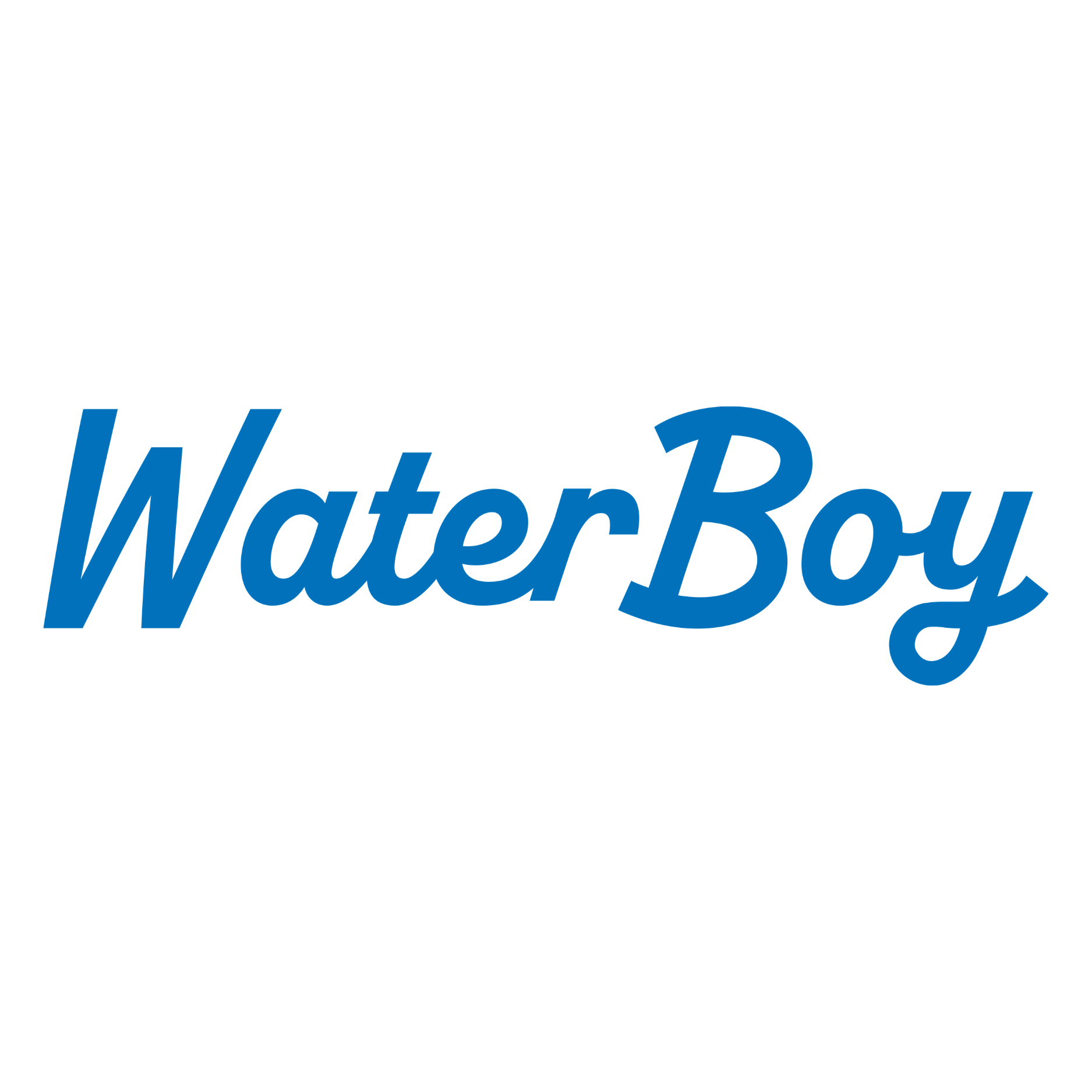 Blue script logo reading “WaterBoy” on a white background