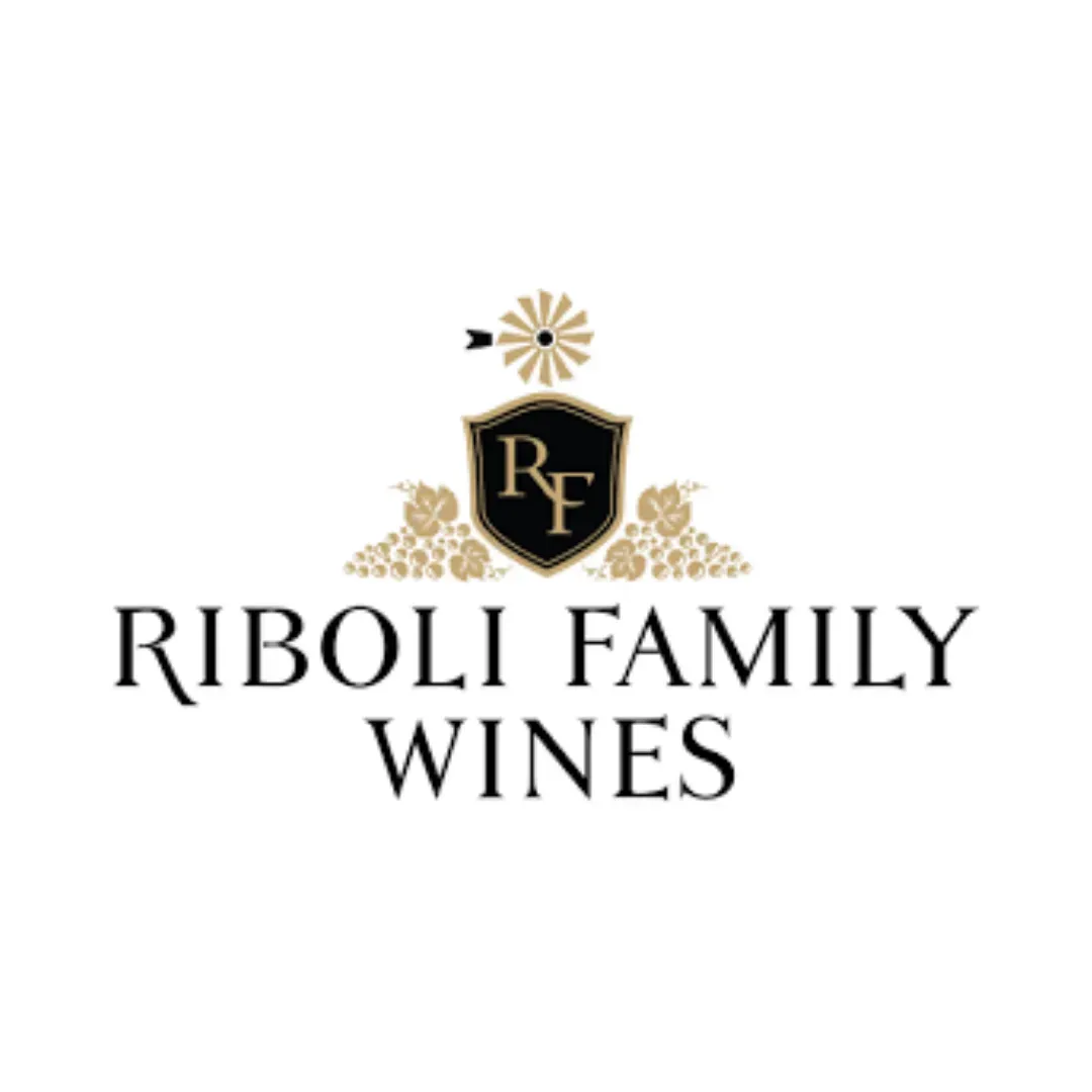 Riboli Family Wines logo with black and gold crest on a white background