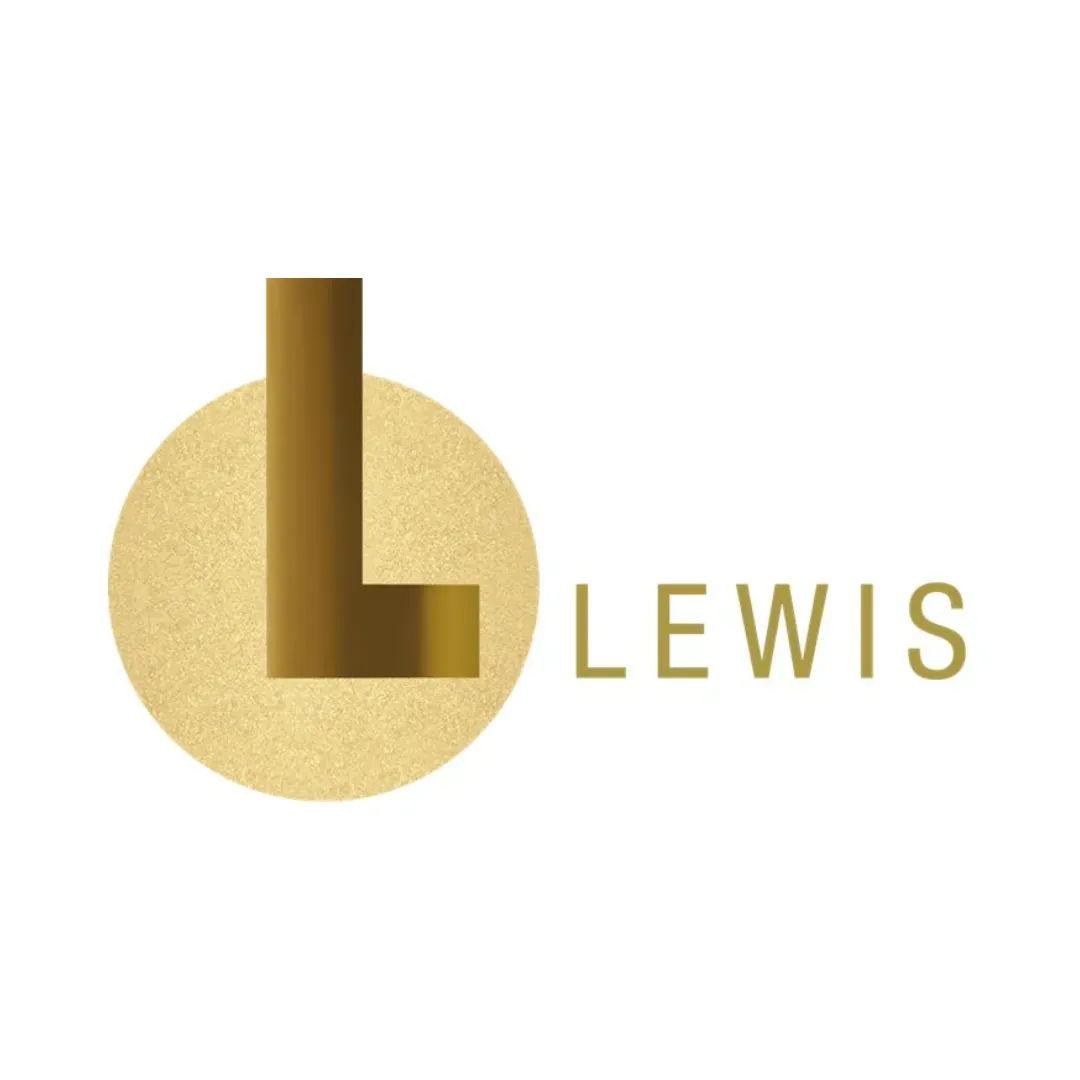 Gold Lewis logo with stylized L inside a gold circle