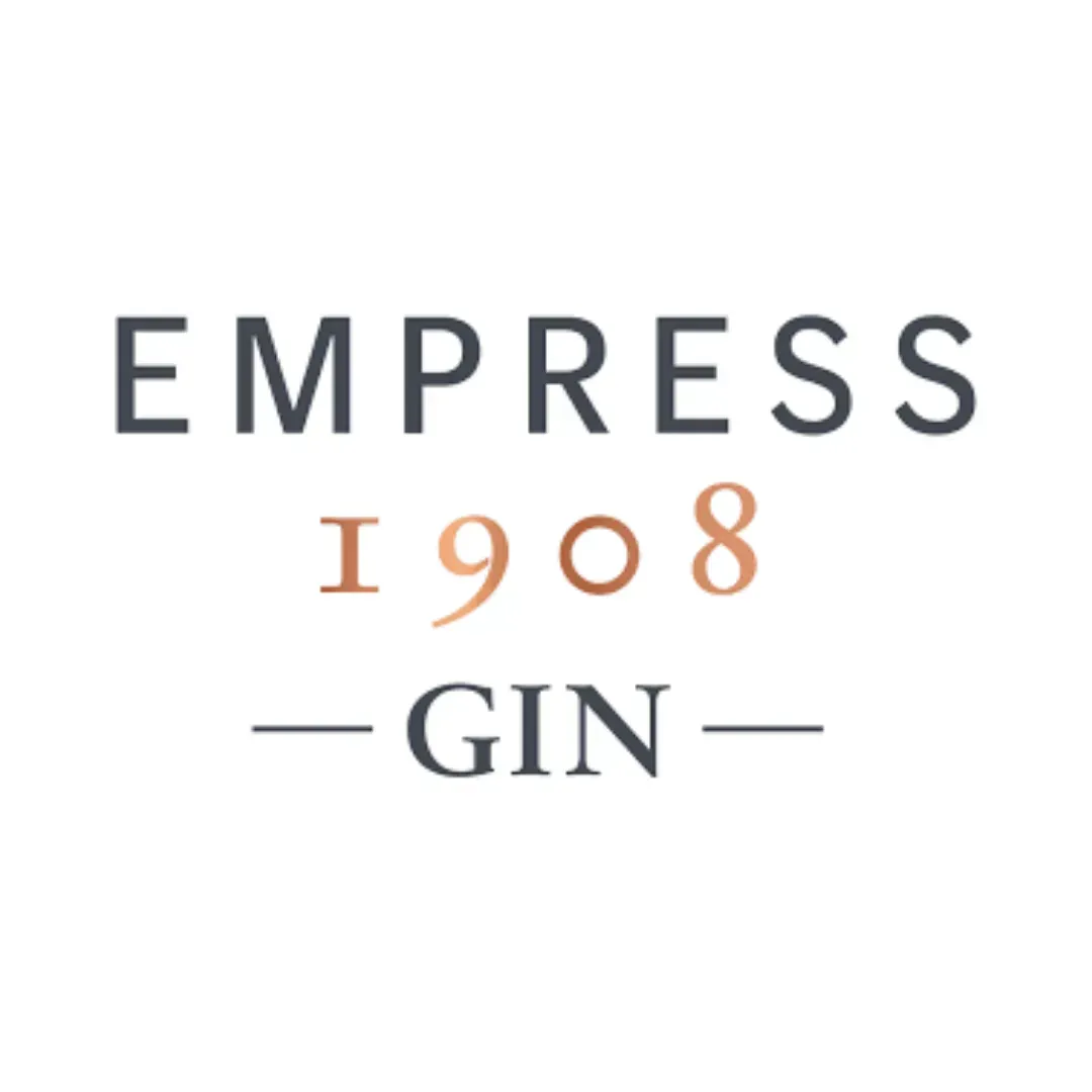 Empress 1908 Gin logo in dark gray and copper on a white background