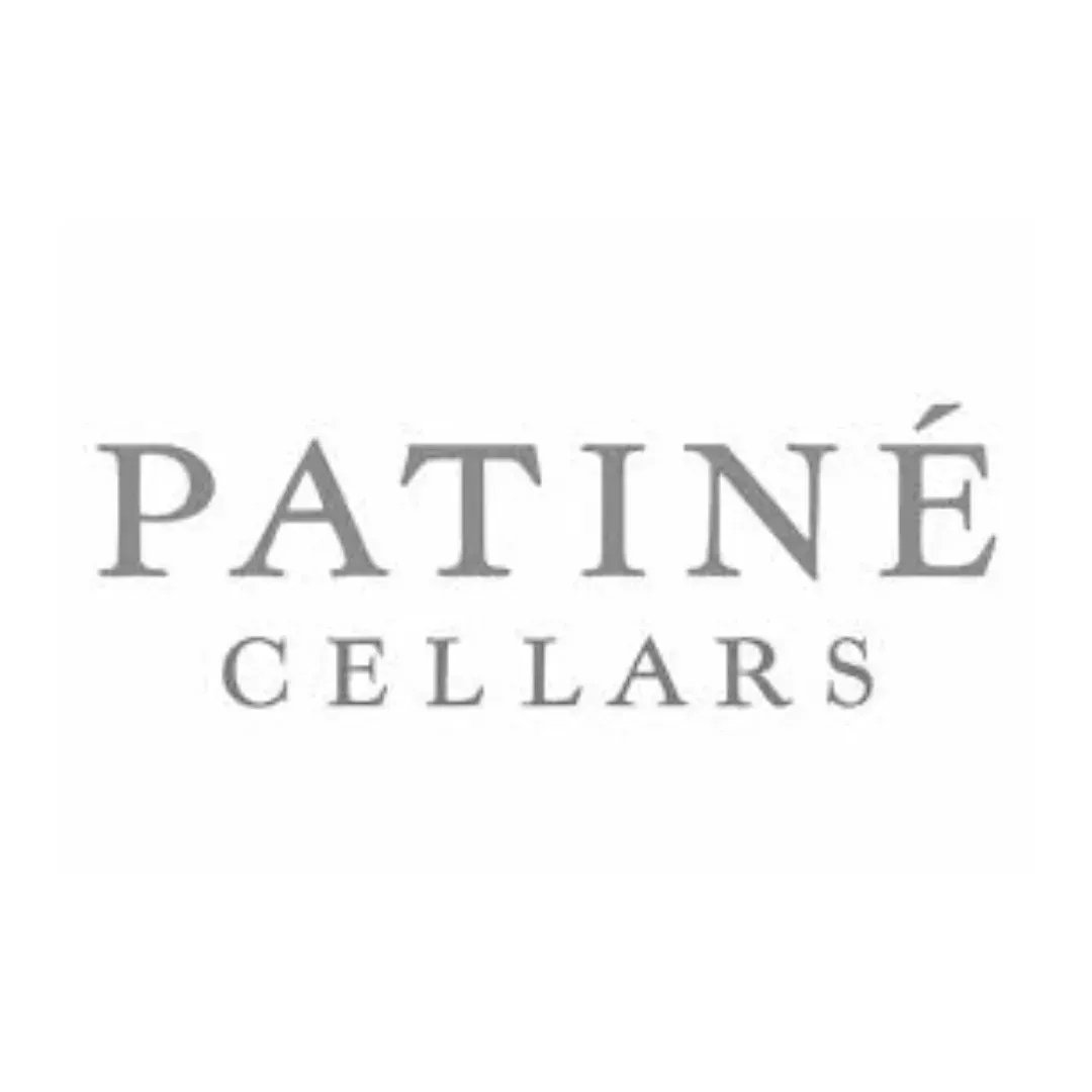 Patiné Cellars logo in gray serif text on a white background