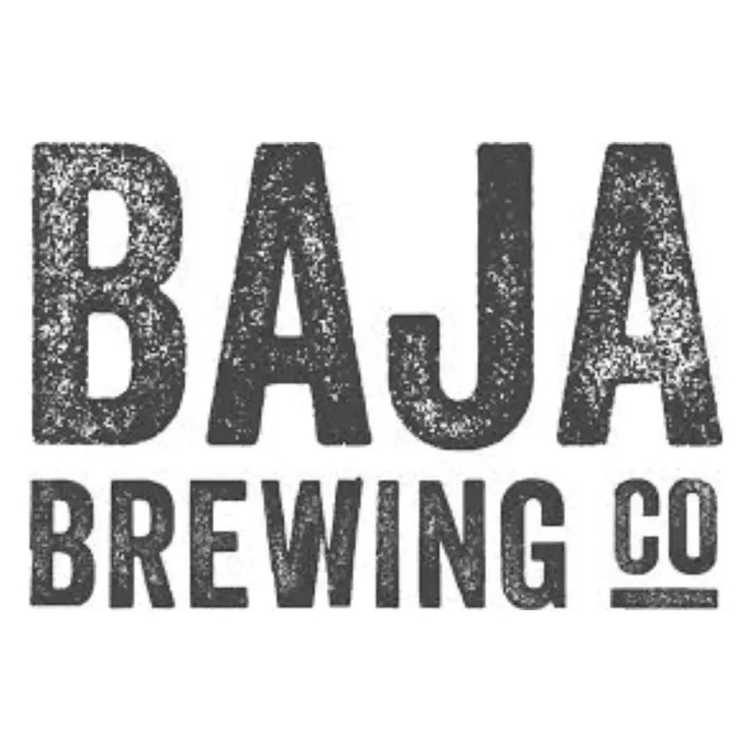 Black and gray logo reading “BAJA Brewing Co” on a light background