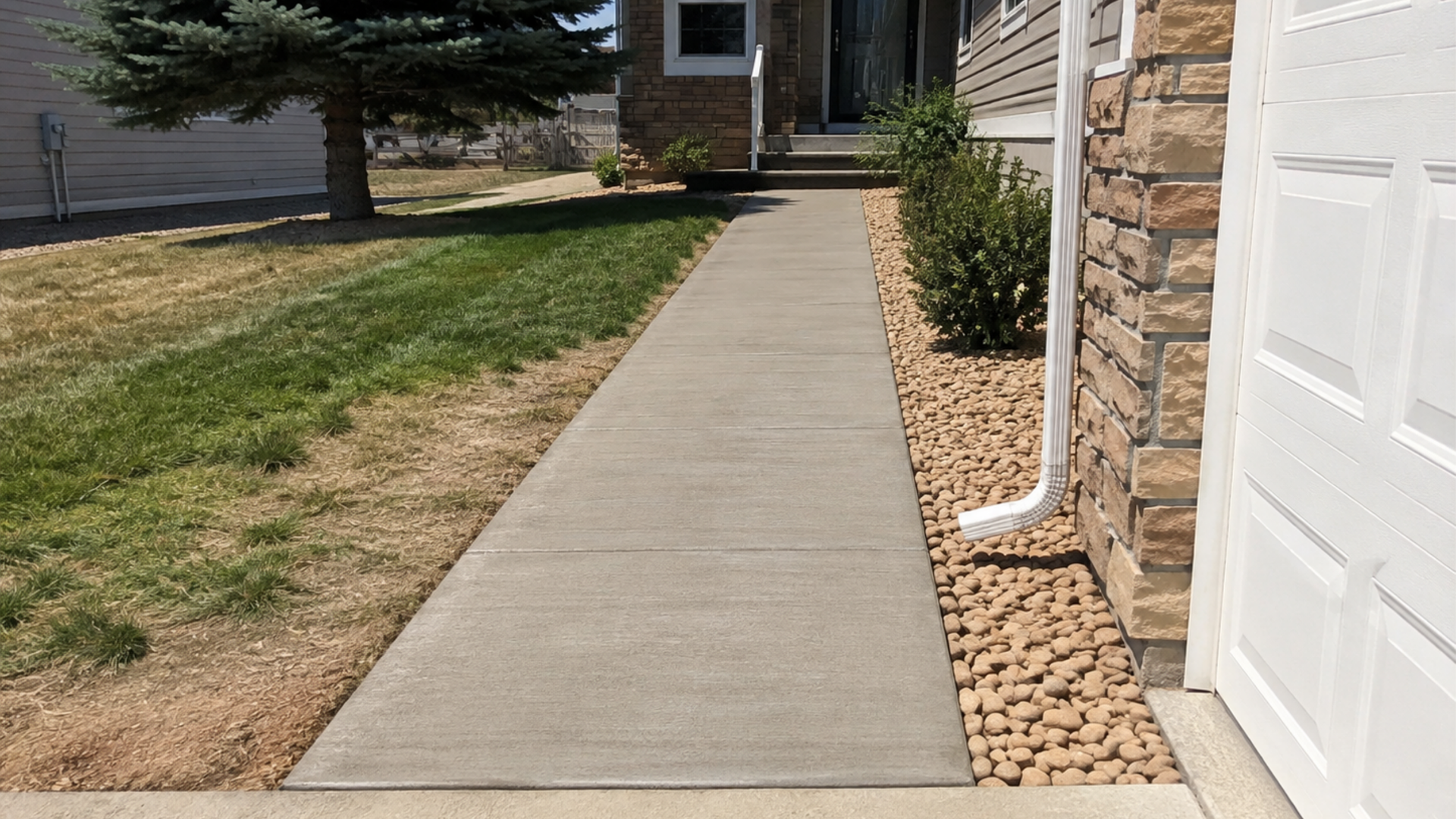 Finished concrete walkway leading to a residential home in Casper Wyoming