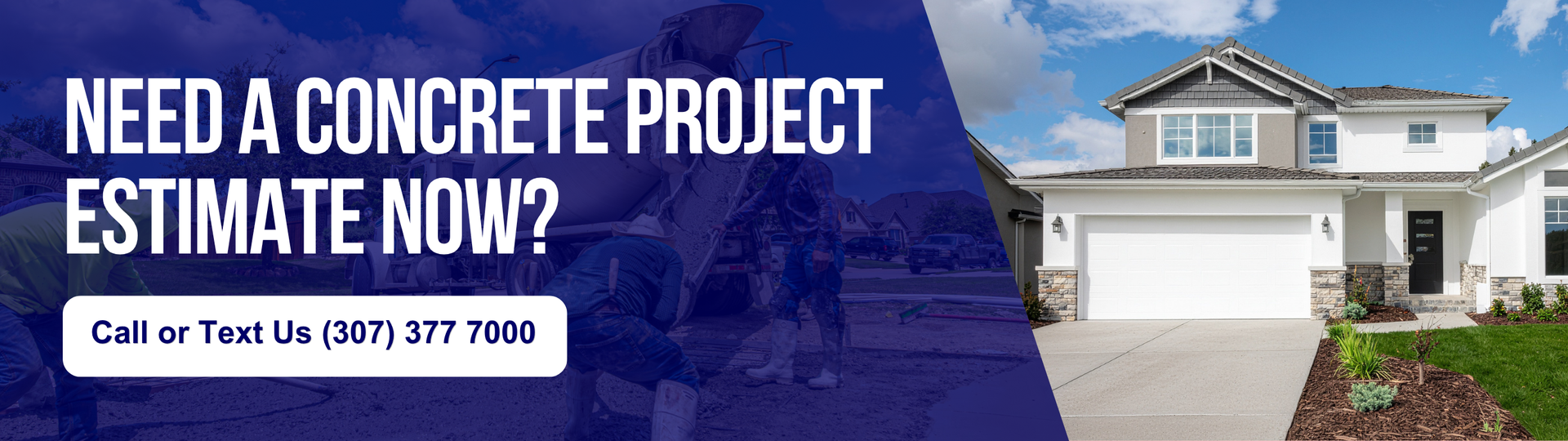 Call Full Contact Concrete for a free concrete project estimate in Wyoming featuring a residential driveway and concrete installation crew.