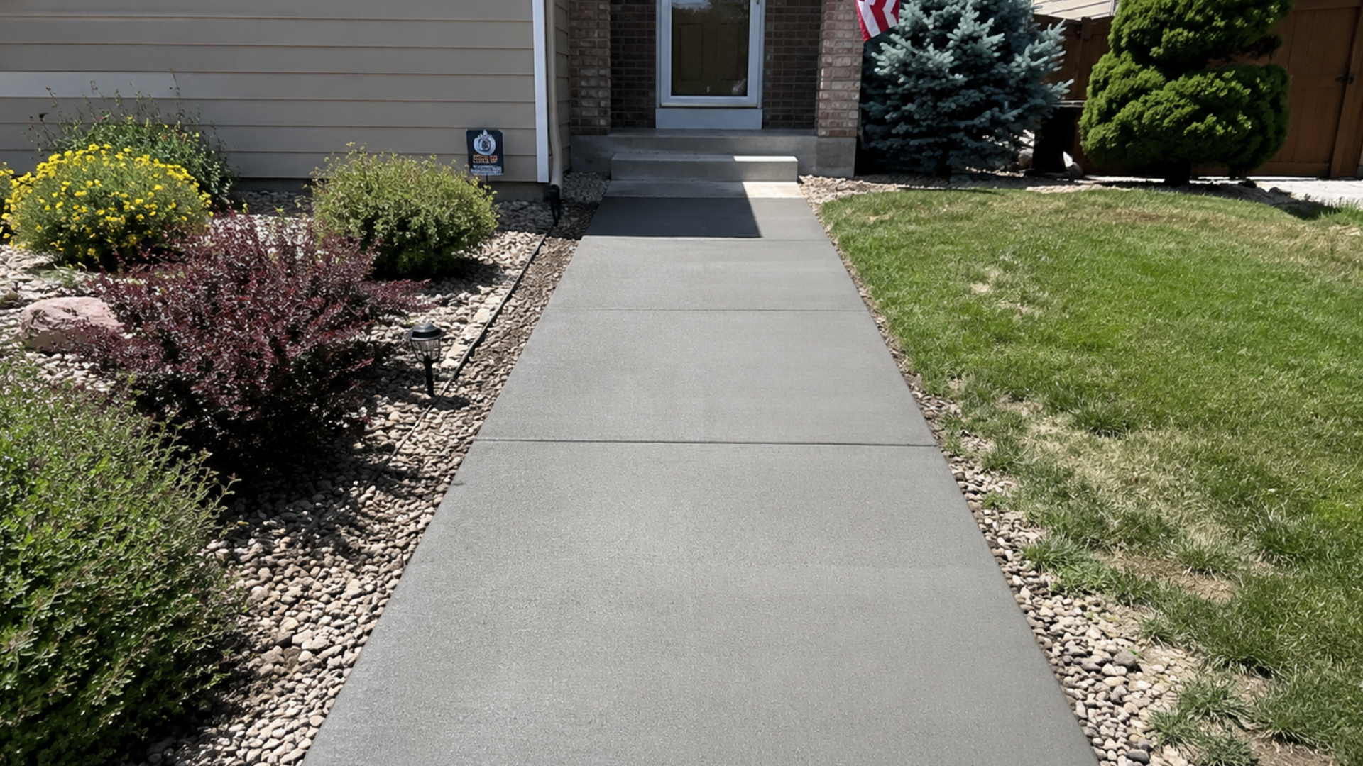 Straight concrete walkway leading to the entrance of a residential property in Casper Wyoming