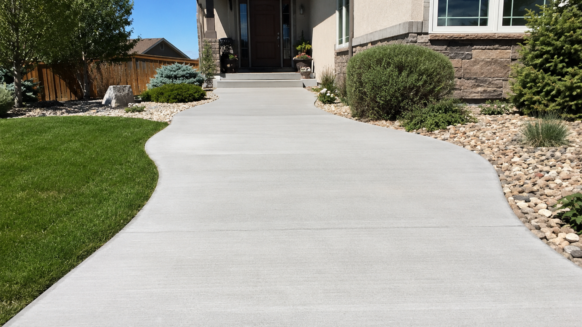 Wide concrete front entry walkway leading to a residential home in Casper WY