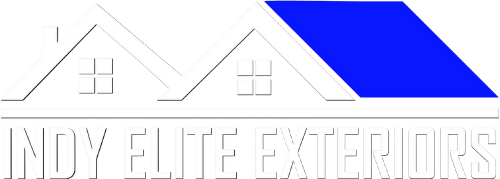 Logo for Indy Elite Exteriors with white roofline and blue accent