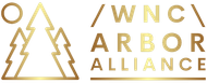 The logo for the wnc arbor alliance is gold and has three trees on it.