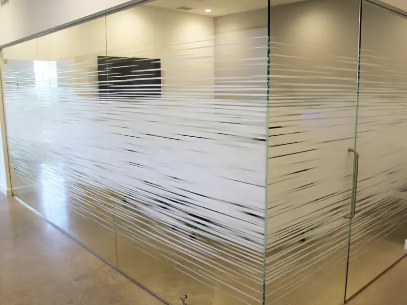 A glass wall with a striped pattern on it
