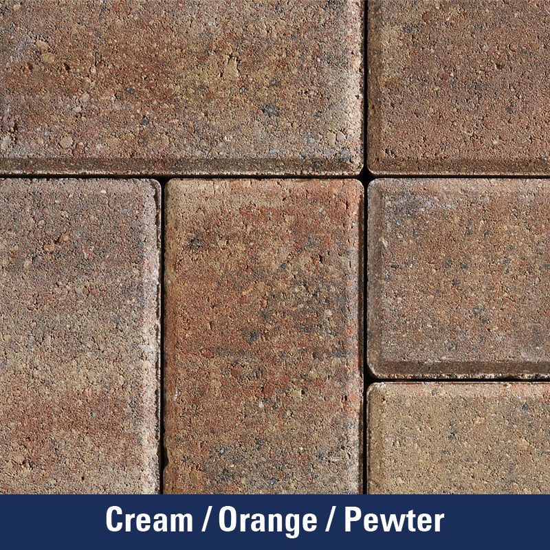 A close up of a cream / orange / pewter tile