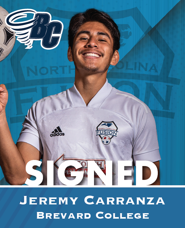 Signed graphic of Jeremy Carranza in a white soccer jersey for Brewton-Lacco