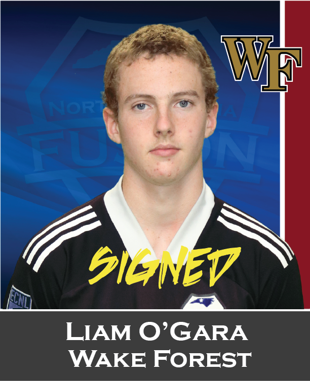 Wake Forest signed player graphic for Liam O’Gara in black jersey with blue background and WF logo