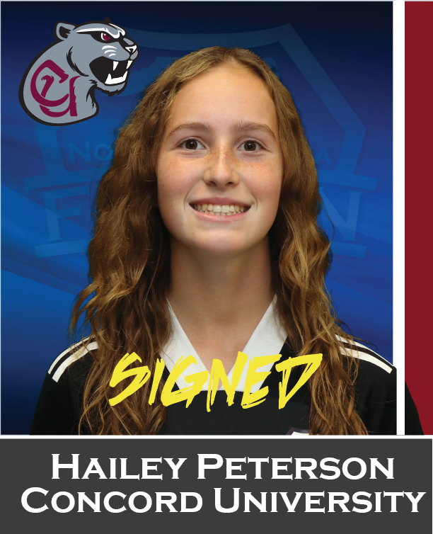 Hailey Peterson signing with Concord University, with school logo and blue background