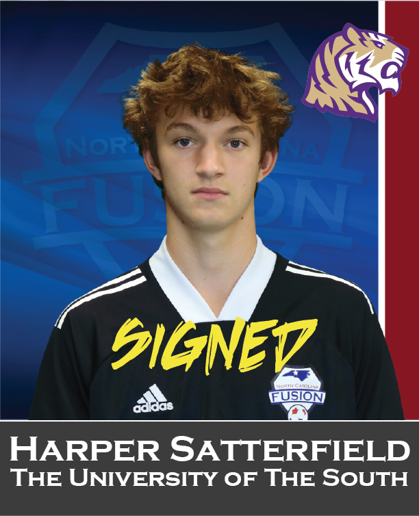 Harper Satterfield in a black hockey jersey with “SIGNED,” on a blue Union College background