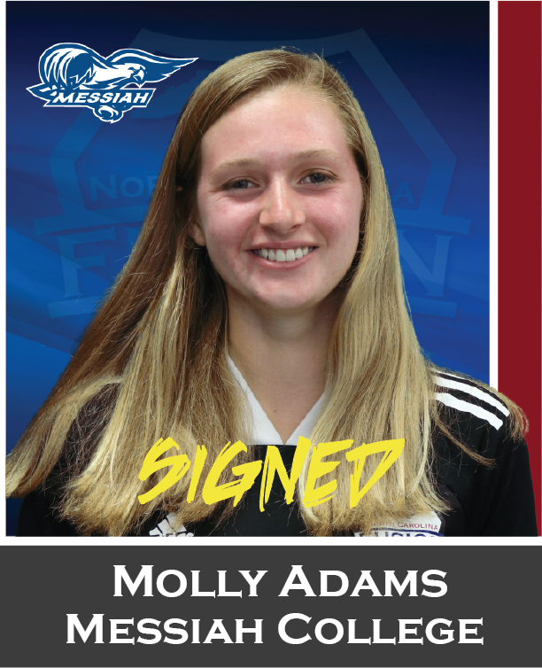 Molly Adams signed to play softball at Messiah College, shown on a blue and red announcement graphic.