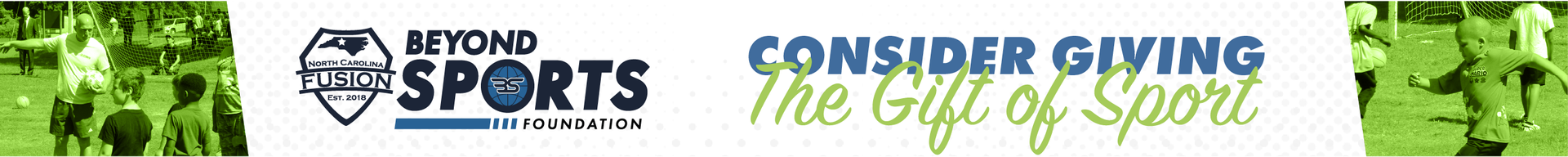 Adopted Sports fundraising banner with green grass background and “Consider giving your legacy a home” text