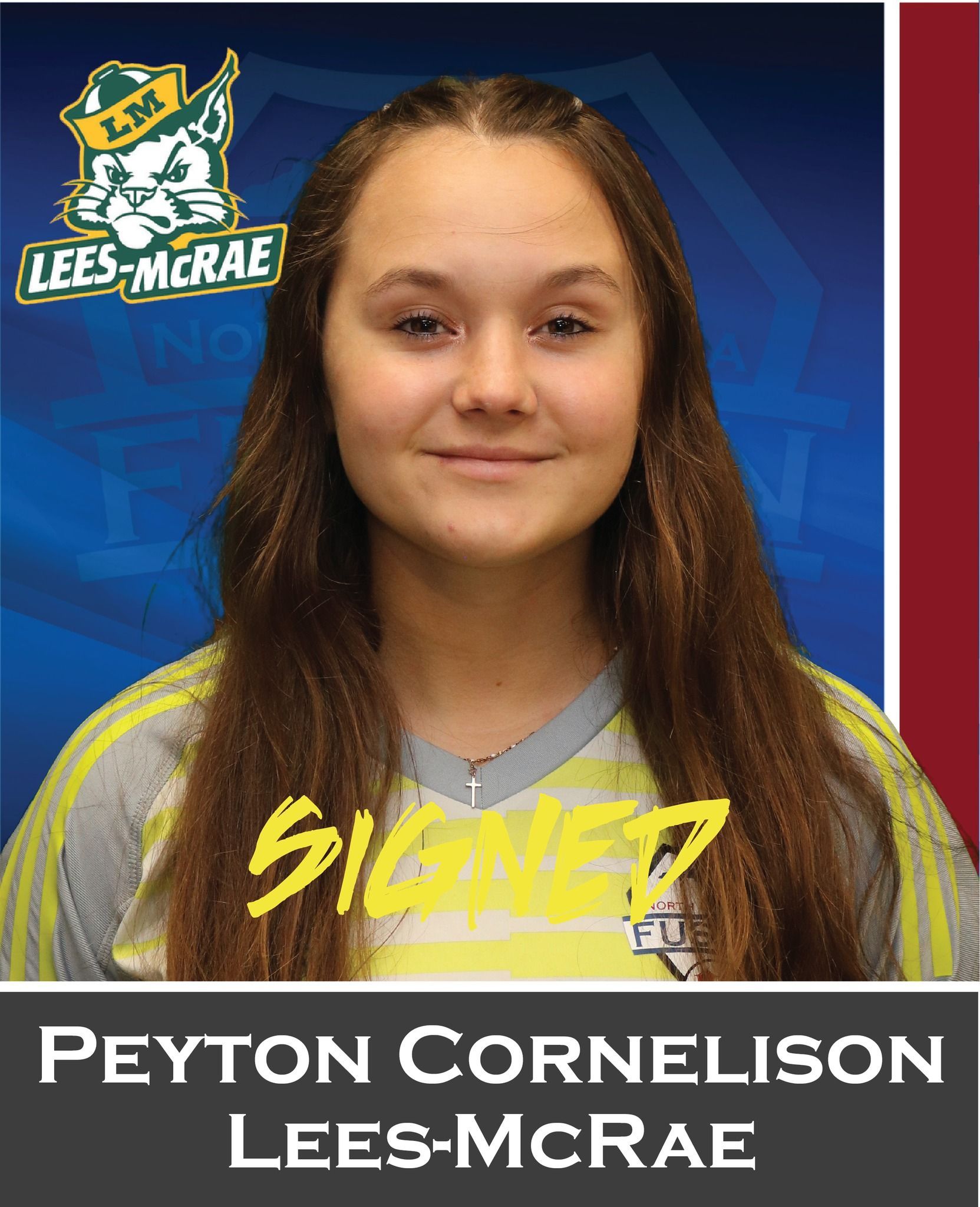 Peyton Cornelison signed with Lee-McRae, shown in a blue and red recruiting graphic.