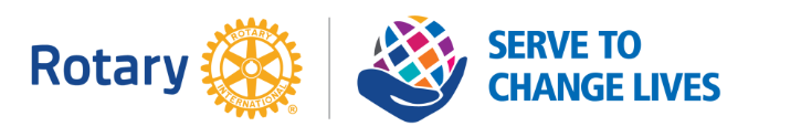 Rotary International logo with blue “Serve to Change Lives” slogan and multicolor globe icon