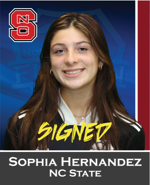 NC State signed recruit Sophia Hernandez portrait with Wolfpack logo and “SIGNED” text