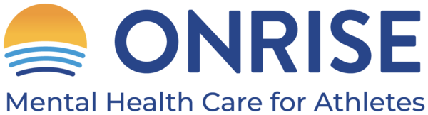 ONRISE logo with blue text, orange sunrise icon, and tagline “Mental Health Care for Athletes”