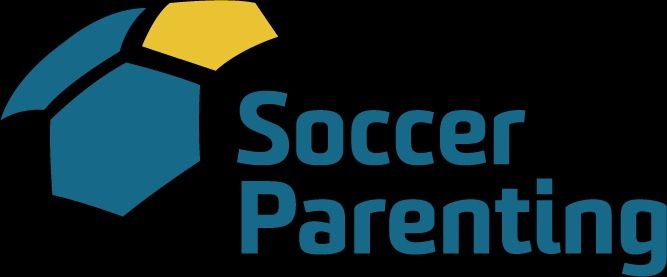 Soccer Parenting logo with blue and yellow icon and blue text on black background