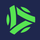 Abstract green geometric logo on a dark blue background