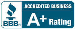 A blue sign that says accredited business a+ rating