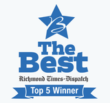 Blue award graphic reading “The Best,” “Richmond Times-Dispatch,” and “Top 5 Winner” with a star icon.