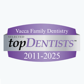 Vacca Family Dentistry Selected Top Dentists award badge, purple and gray, 2011–2025