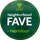 2024 Nextdoor Neighborhood FAVE award badge in green and white with trophy icon