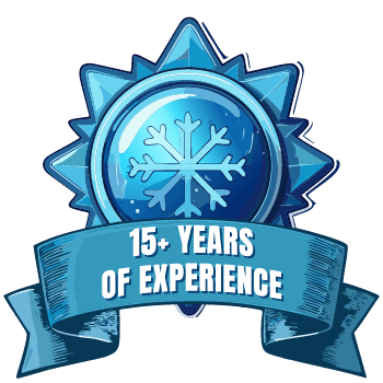 Blue badge with snowflake icon and ribbon reading “15+ YEARS OF EXPERIENCE”