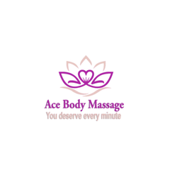 A logo for ace body massage that says you deserve every minute