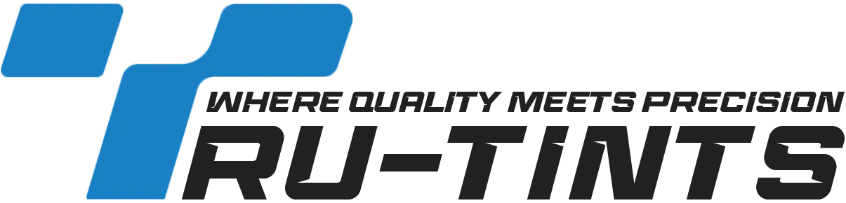RU-TINTS logo with blue geometric icon and black italic text, "Where purity meets precision" tagline
