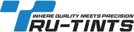 RU-TINTS logo with blue geometric icon and black italic text, "Where purity meets precision" tagline