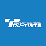Blue RU-TINTS logo with white text and a small slogan above it