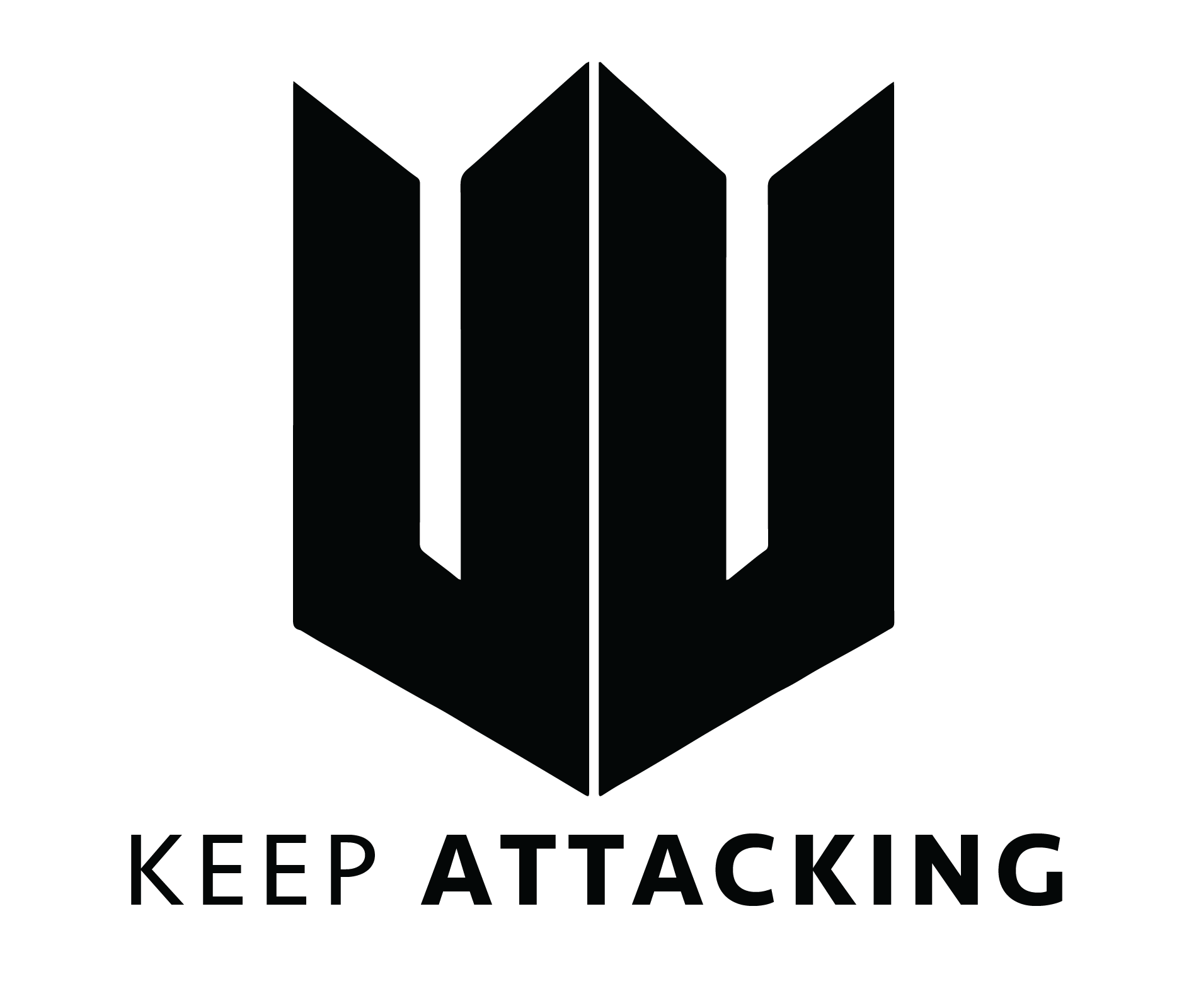 A black and white logo for a company called keep attacking.