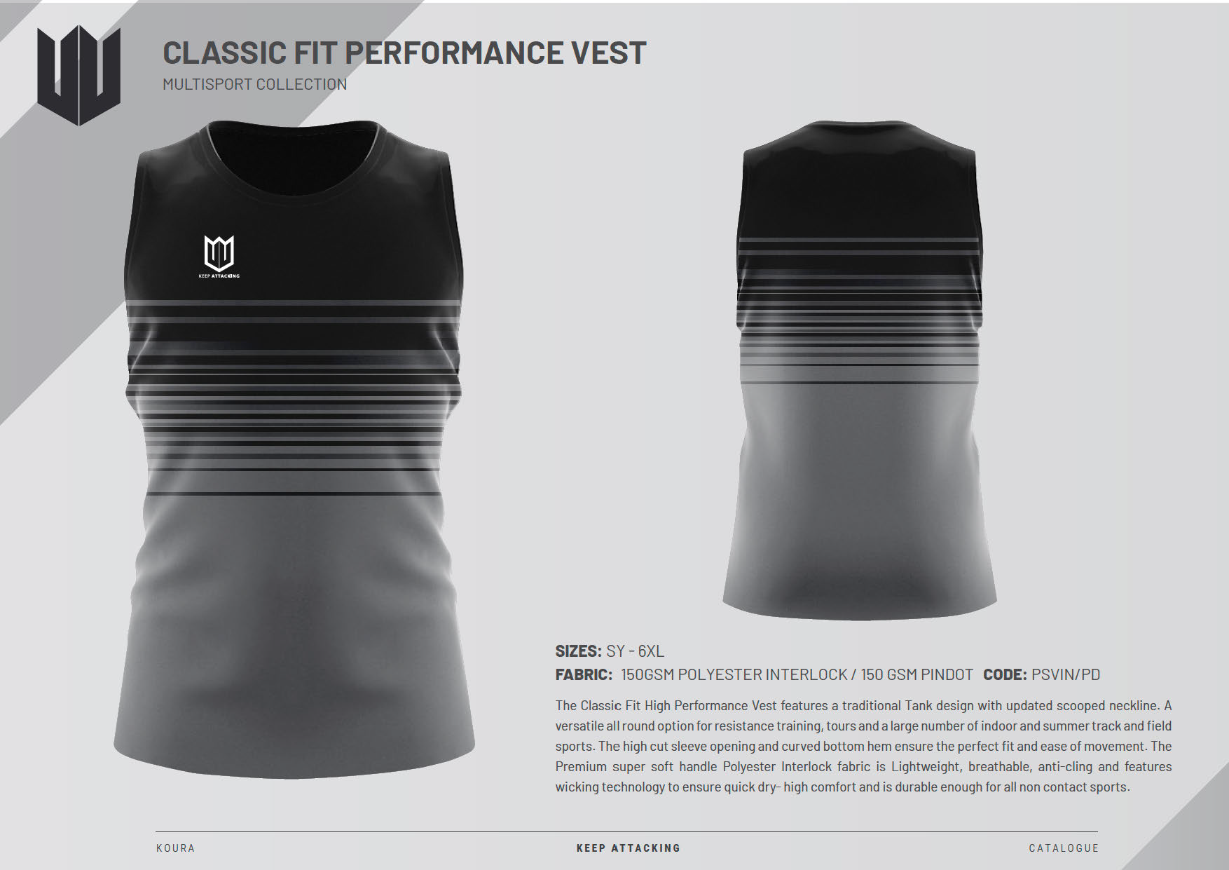 A black and gray tank top with a striped pattern on it