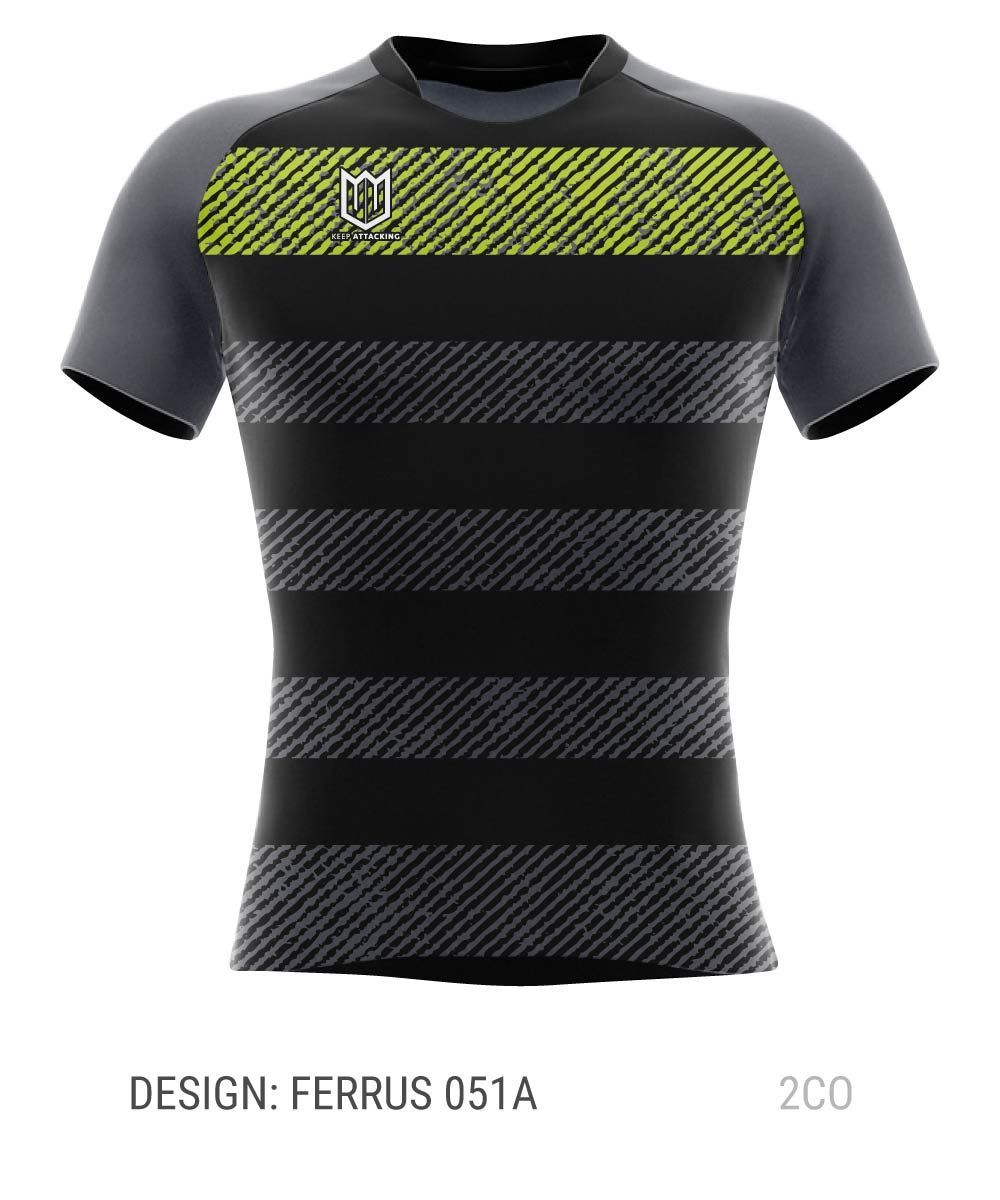 A black and yellow striped t-shirt with short sleeves on a white background.