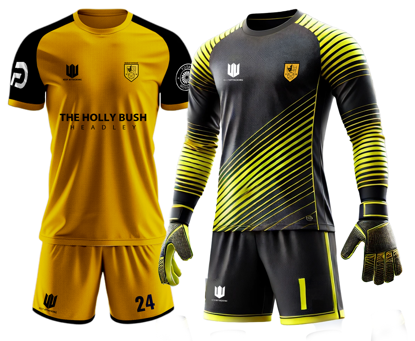 A yellow and black jersey with the holly bush logo on it